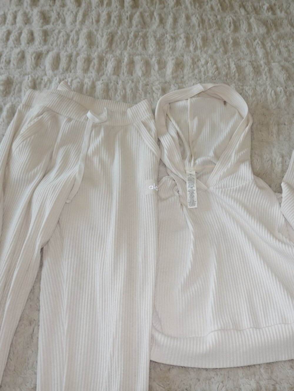 White Alo Tracksuit with Hoodie and Casual Pants Corded Soft Touch